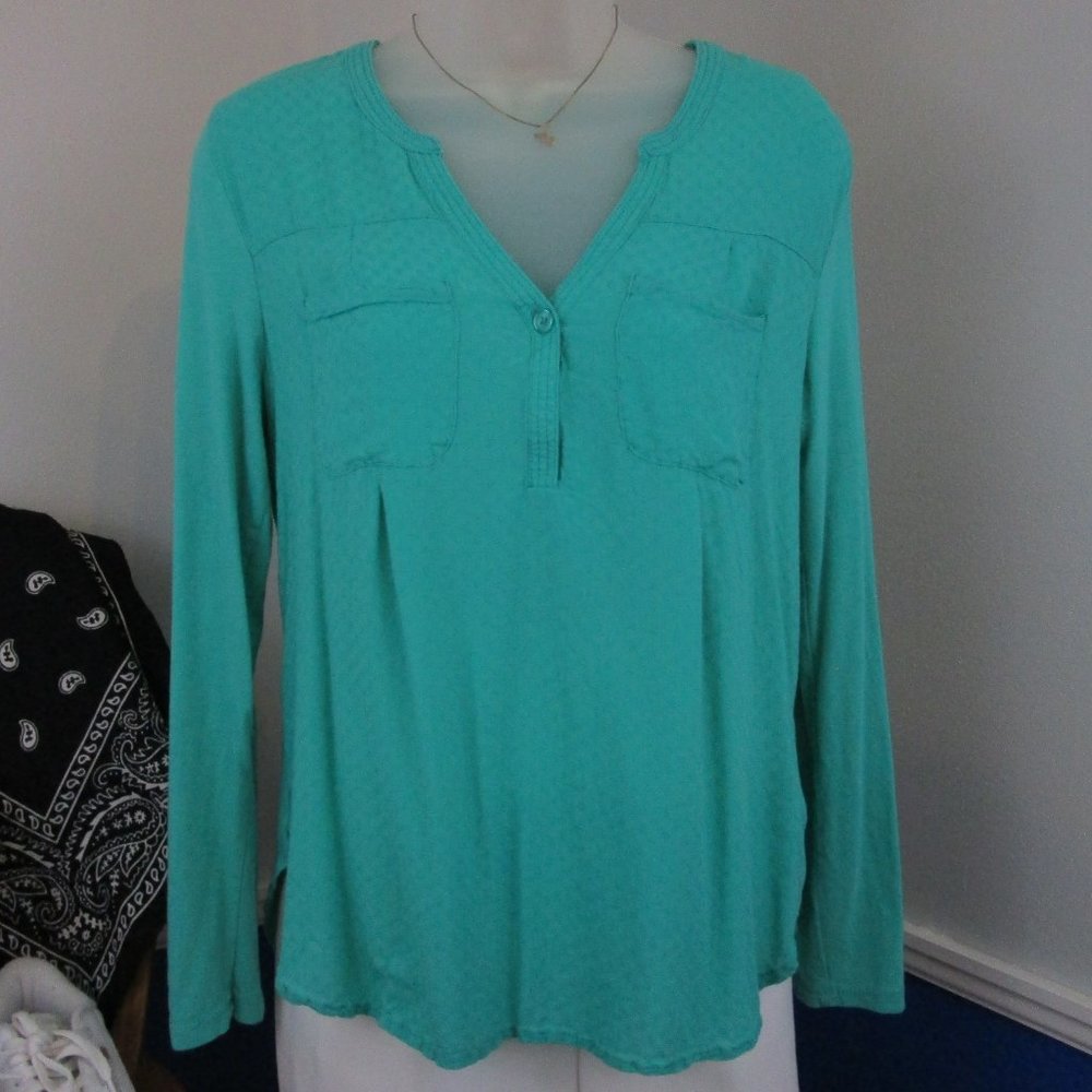 Merona High-Low V-Neck Henley Roll-Tab Sleeve Top